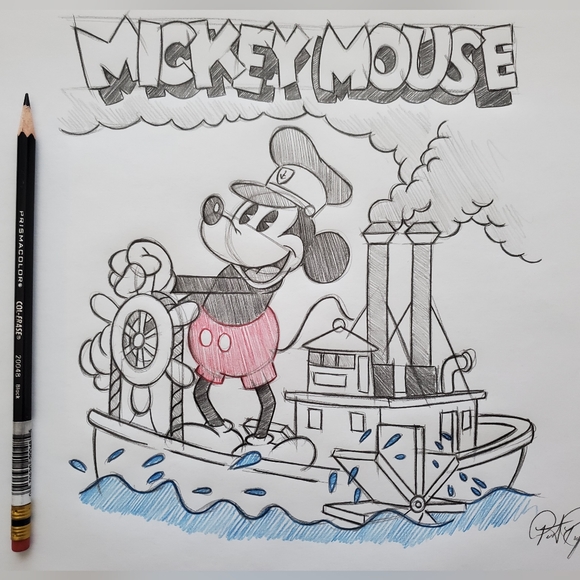 Disney Mickey Mouse Steamboat Willie color Drawing/Sketch signed art - Picture 5 of 5